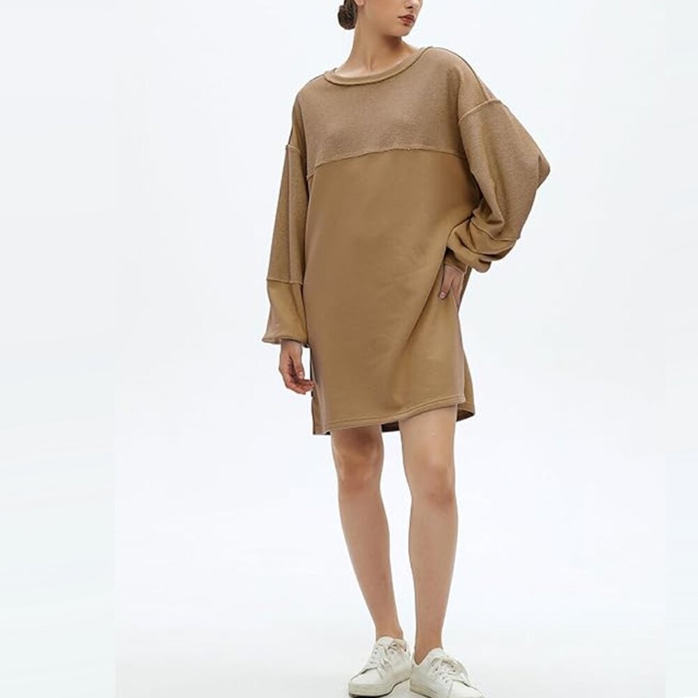 Boho Casual French Terry Patchwork Mini Dress